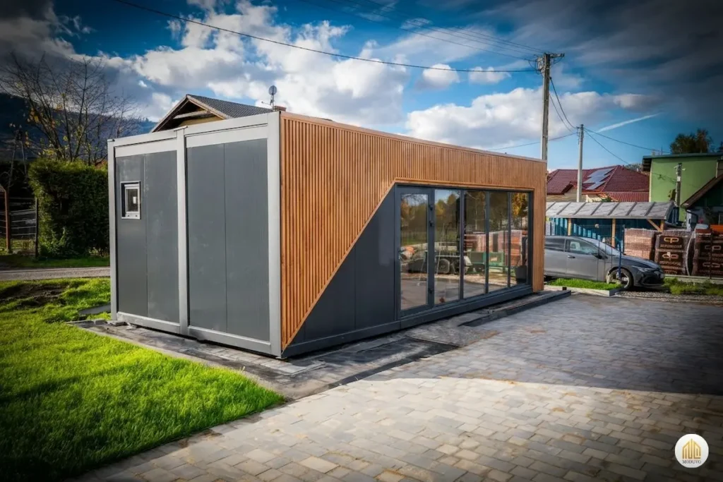 Duży kontener biurowy 8x4m, przestronne biuro modułowe dla firmy