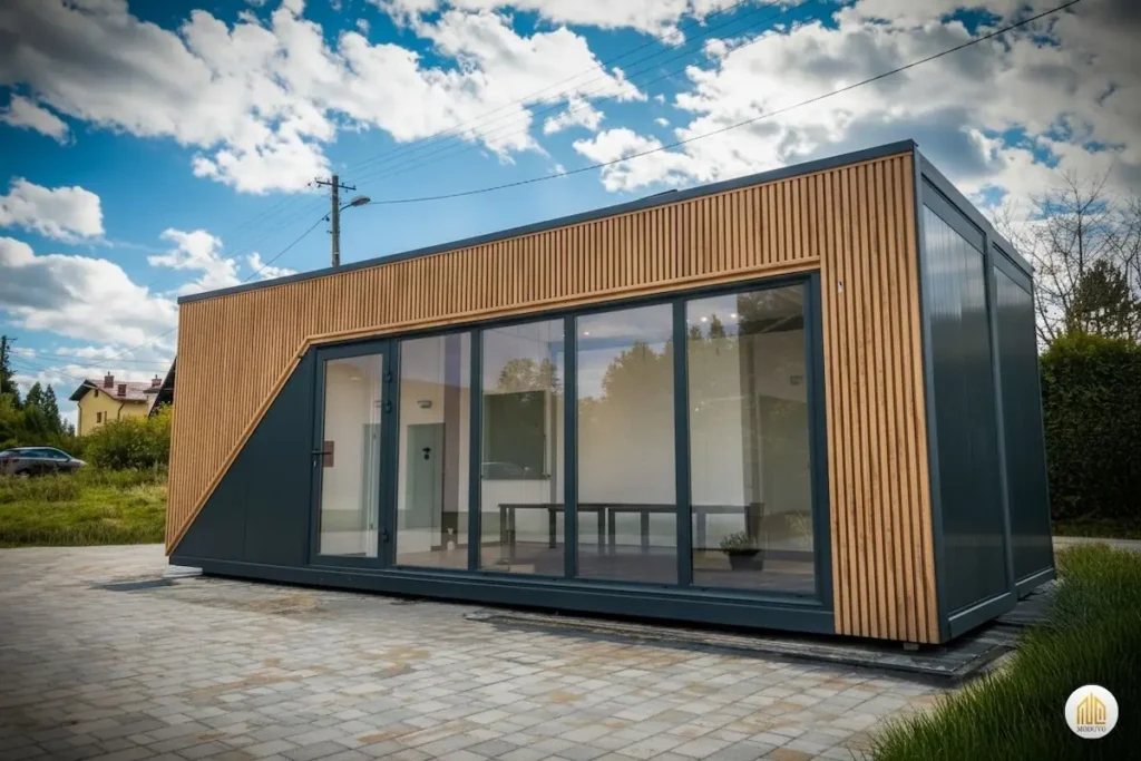 Nowoczesny kontener pod siłownię o wymiarach 8x4 metry - projekt Moduvo