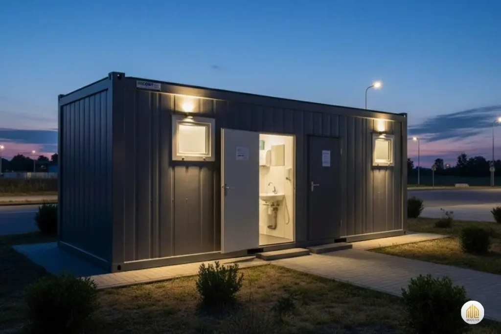 Kontener sanitarny z kompletnym węzłem łazienkowym i WC od producenta