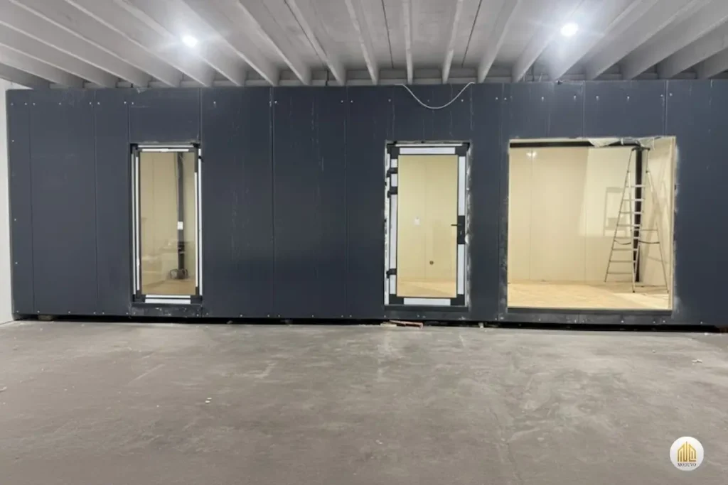 Kontener ocieplany z płyty warstwowej, wysoka izolacja termiczna ścian i dachu