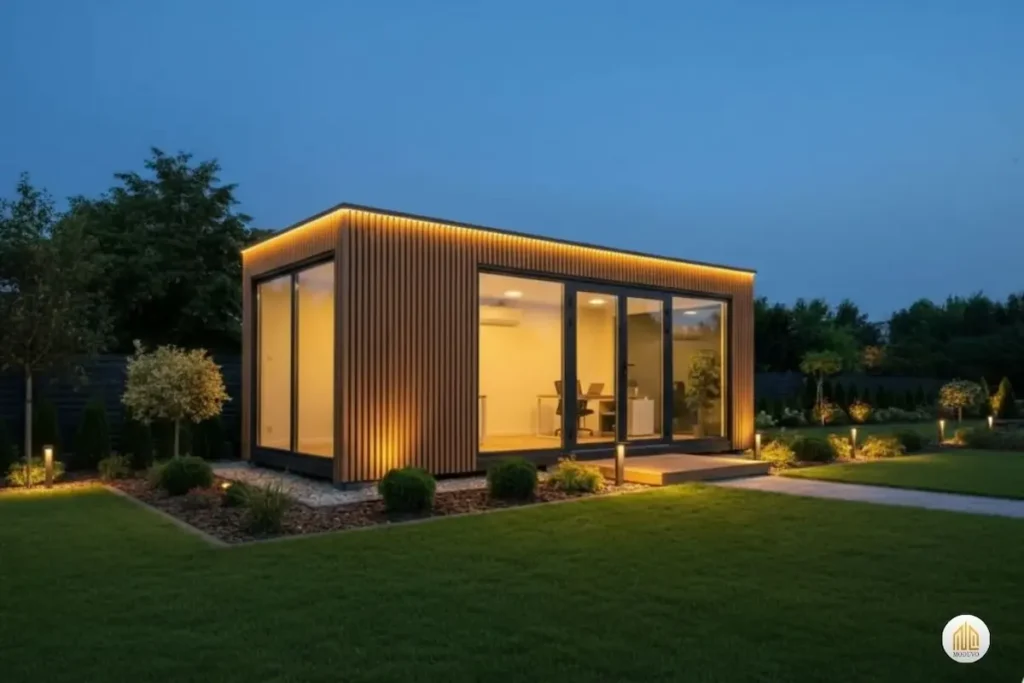 Nowoczesny kontener biurowy z przeszkloną witryną, zobacz ofertę Moduvo