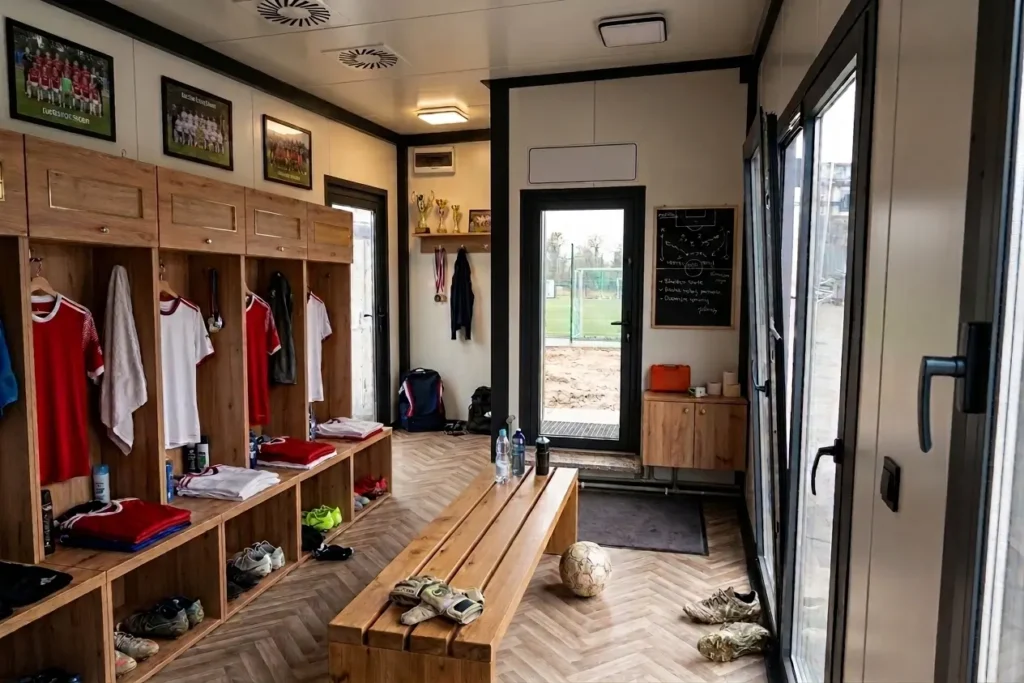 Szatnia sportowa z kontenerów socjalnych MODUVO