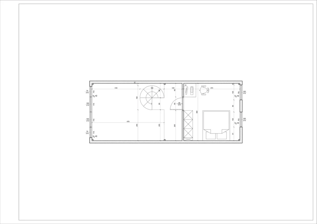 MODUVELLO 55 m² – rzut piętra: antresola, sypialnia i hol