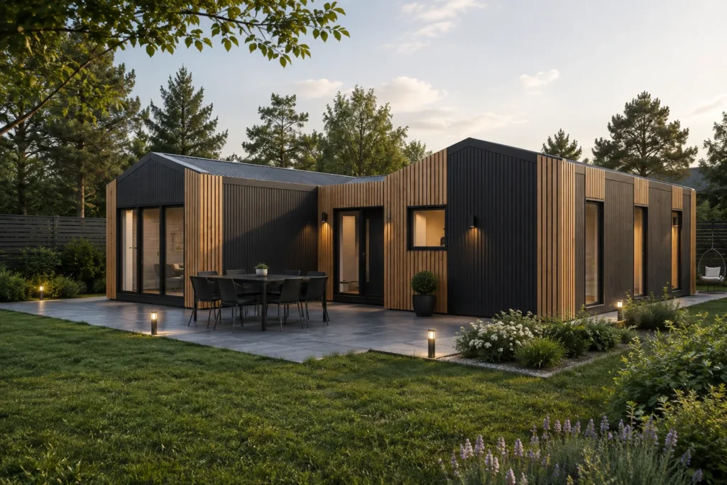 MODUVILLA – rezydencja modułowa 93 m² z trzema sypialniami, wizualizacja